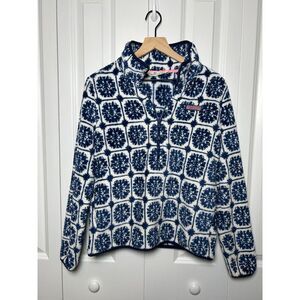 Vineyard Vines Island Tile Printed Teddy Fleece Half Zip Pullover Size S Blue Wh